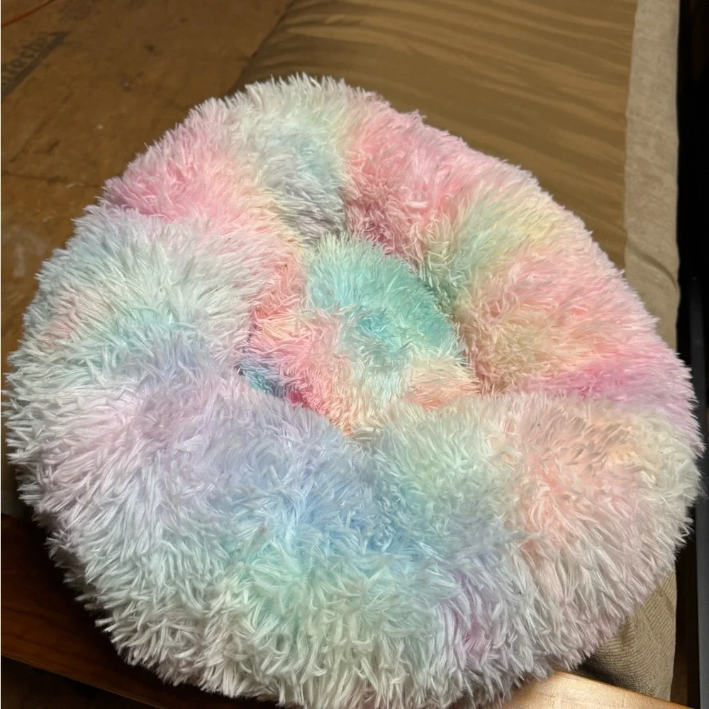 Pastel Tie-Dye Faux Fur Round Pet Bed